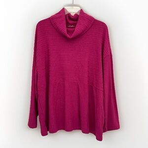 MUK LUKS Sweater Womens P1X Pink Cable Knit Turtleneck Extreme Comfort Cozy NEW